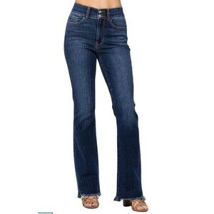 Women's Judy Blue High Waisted Vintage Frayed Hem Bootcut Jeans Dark Wash 14W